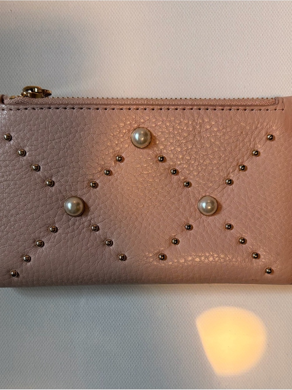 kate spade Pink Pearl-Embellished Leather Wristlet